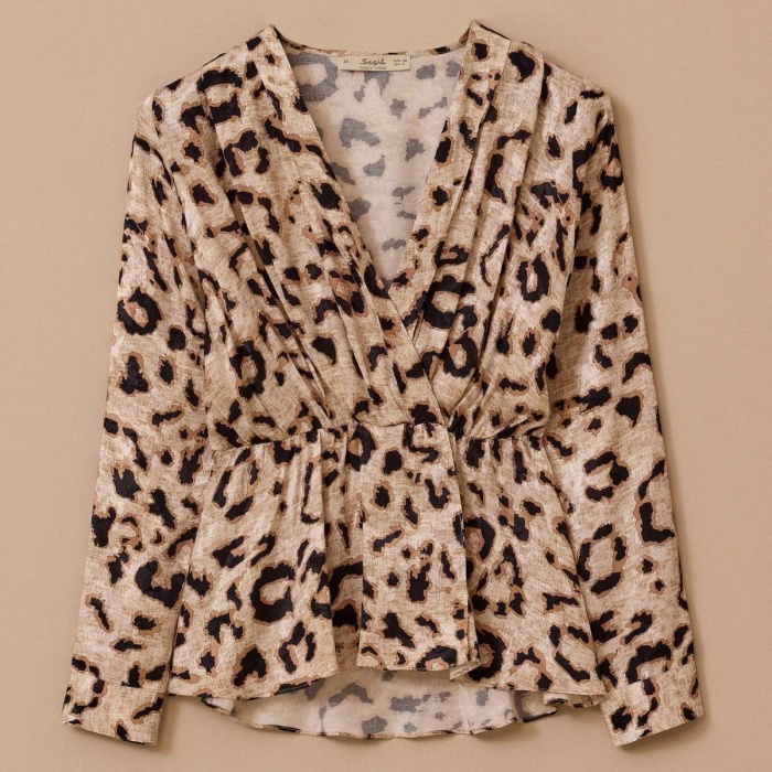 YENİ SEÇİL KADIN kruvaze yaka desenli elastik bel bluz 10002511810023