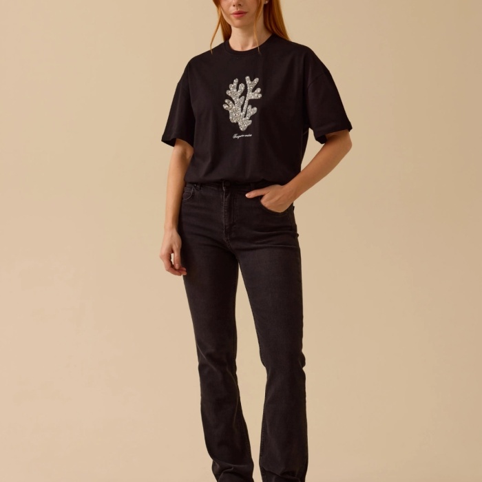 YENİ SEÇİL KADIN taş detaylı baskılı tişört 10002512410014