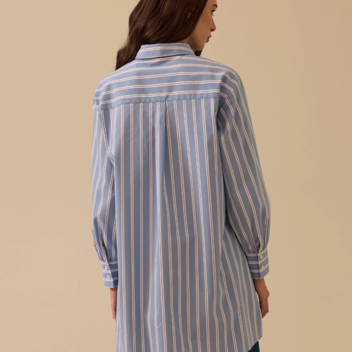 YENİ SEÇİL KADIN fular yakalı taş detaylı çizgili gömlek 10002521511003