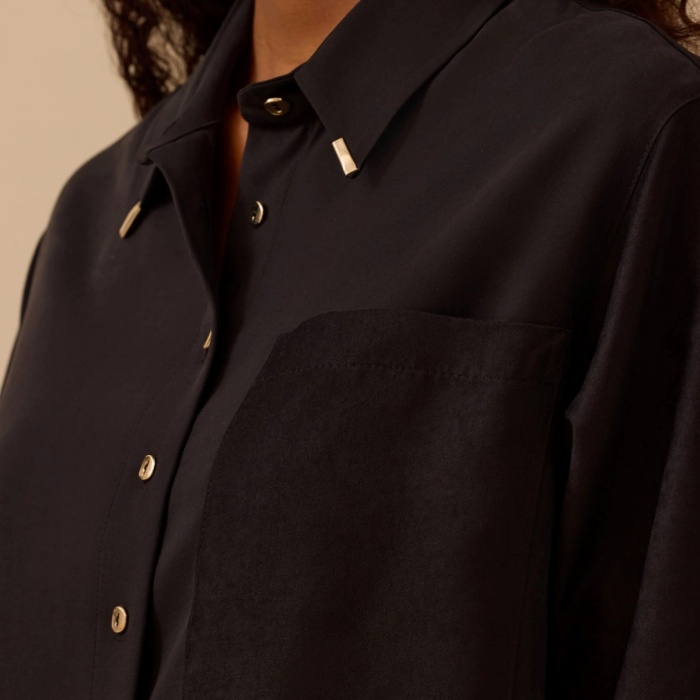 YENİ SEÇİL KADIN süet cep detaylı düğmeli gömlek 10002521511009