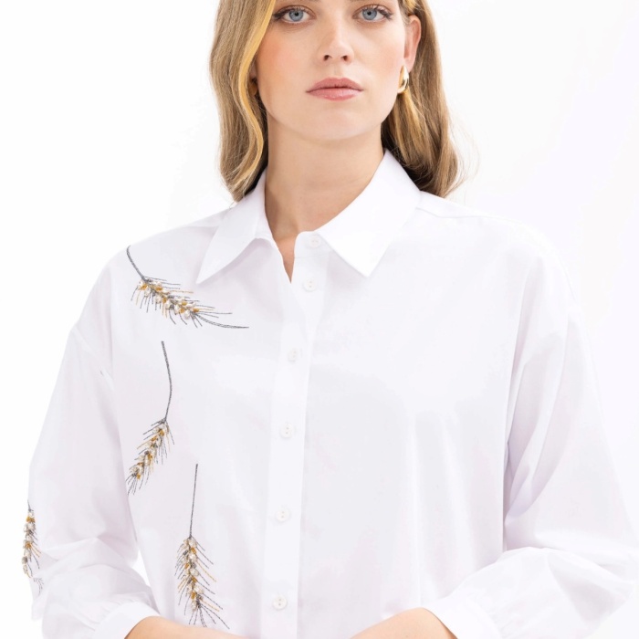 YENİ SEÇİL KADIN TAŞLI DÜŞÜK KOL GÖMLEK 11242102201023