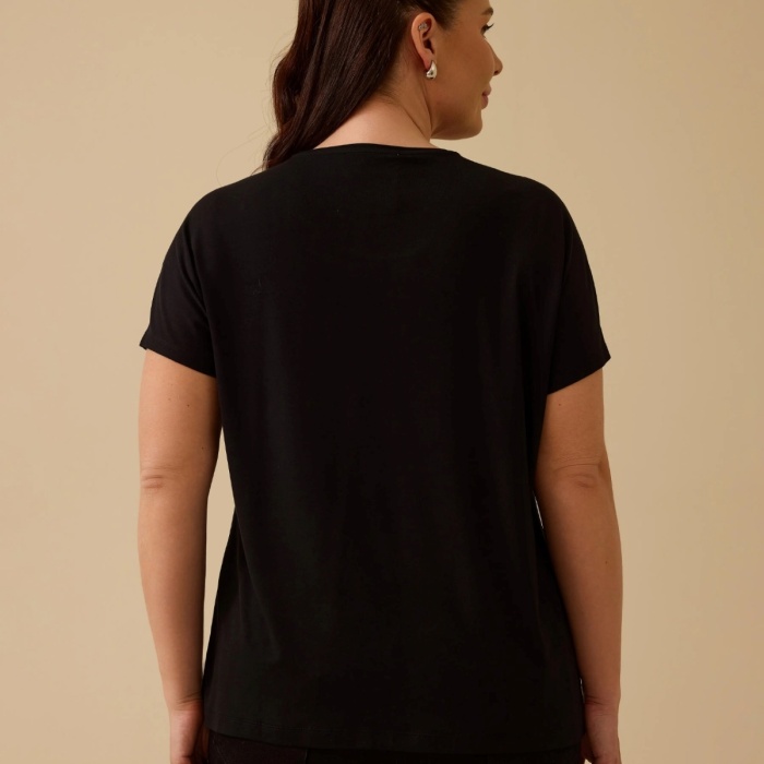 YENİ SEÇİL KADIN büyük beden taşlı kısa kollu tişört 10002512414001