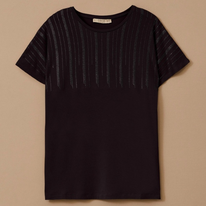 YENİ SEÇİL KADIN büyük beden taşlı kısa kollu tişört 10002512414001