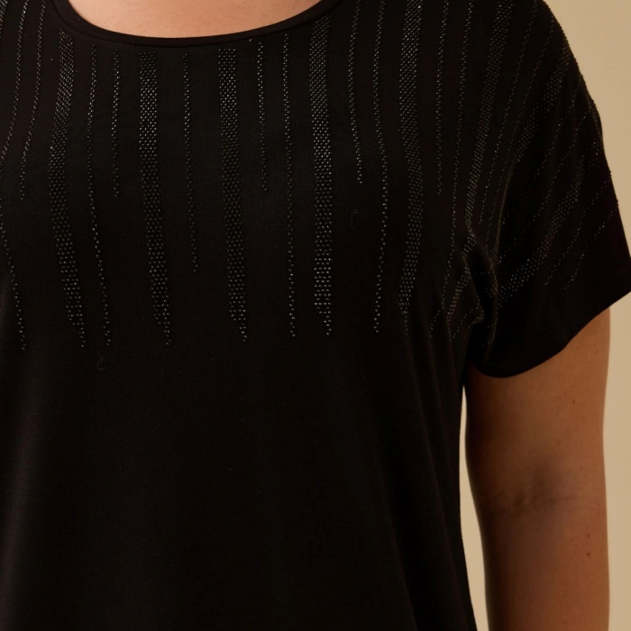 YENİ SEÇİL KADIN büyük beden taşlı kısa kollu tişört 10002512414001