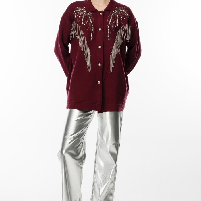 YENİ GHİSA KADIN TAŞ İŞLEME DETAYLI HIRKA 5KOBHRK3899