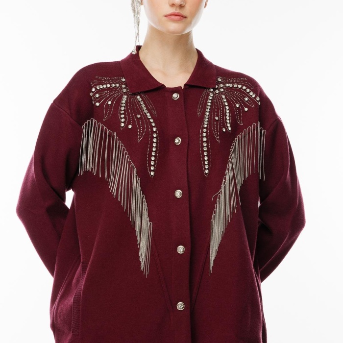 YENİ GHİSA KADIN TAŞ İŞLEME DETAYLI HIRKA 5KOBHRK3899