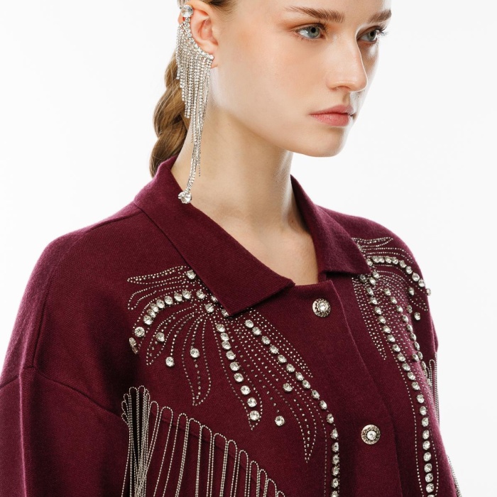 YENİ GHİSA KADIN TAŞ İŞLEME DETAYLI HIRKA 5KOBHRK3899