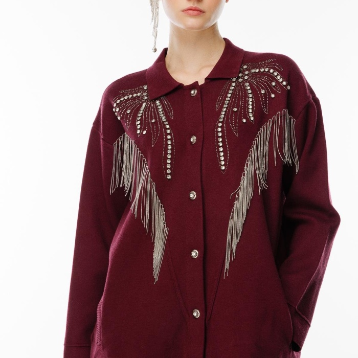 YENİ GHİSA KADIN TAŞ İŞLEME DETAYLI HIRKA 5KOBHRK3899