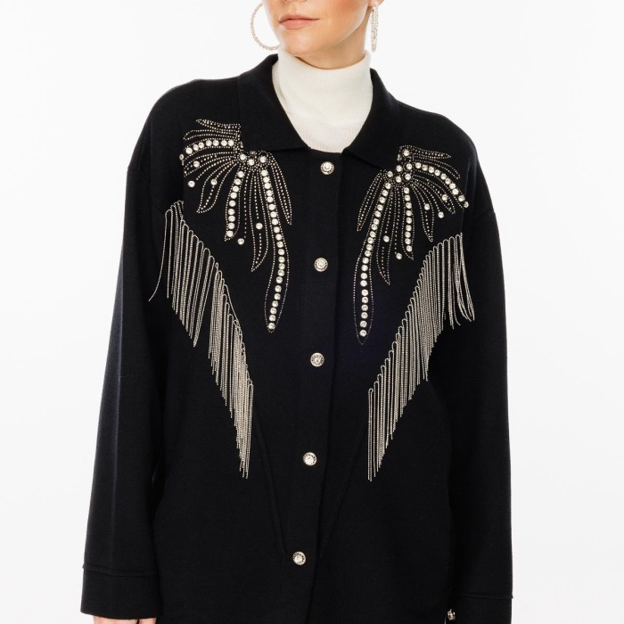 YENİ GHİSA KADIN TAŞ İŞLEME DETAYLI HIRKA 5KOBHRK3899