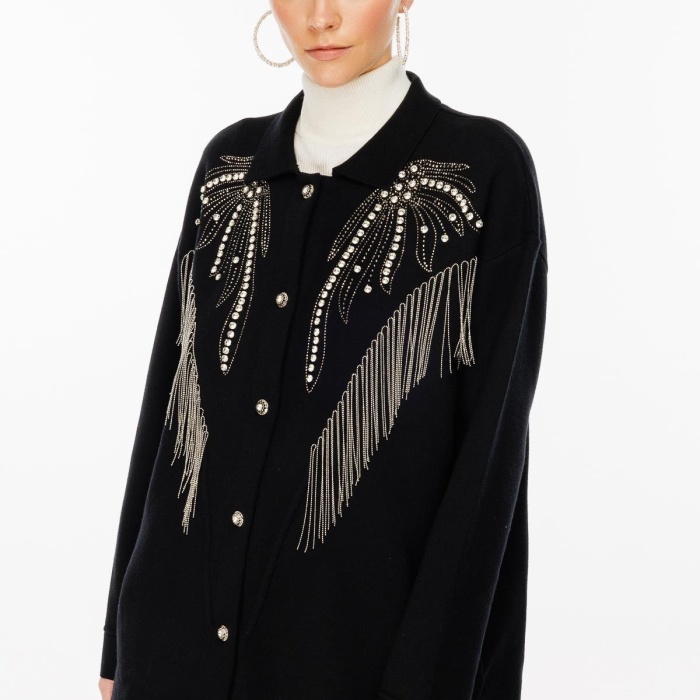 YENİ GHİSA KADIN TAŞ İŞLEME DETAYLI HIRKA 5KOBHRK3899