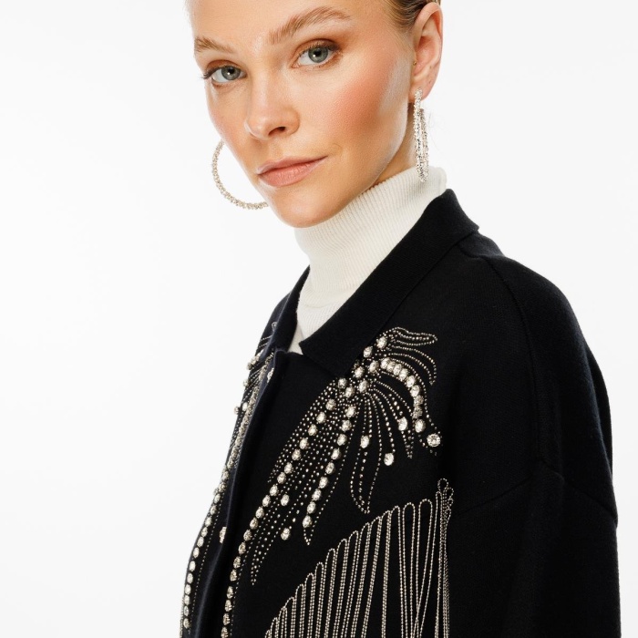 YENİ GHİSA KADIN TAŞ İŞLEME DETAYLI HIRKA 5KOBHRK3899