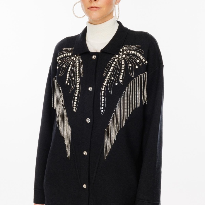 YENİ GHİSA KADIN TAŞ İŞLEME DETAYLI HIRKA 5KOBHRK3899