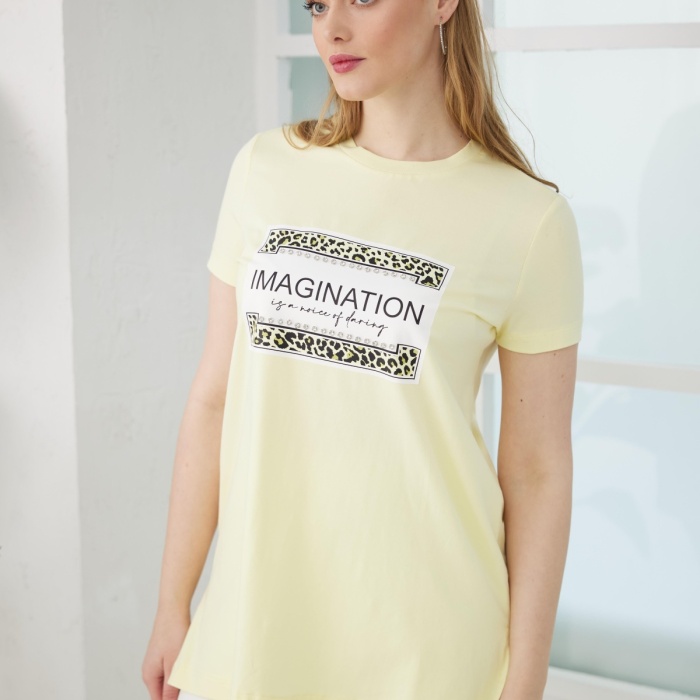 YENİ MOODBASİC KADIN TAŞLI BASKILI T-SHİRT MB27.182