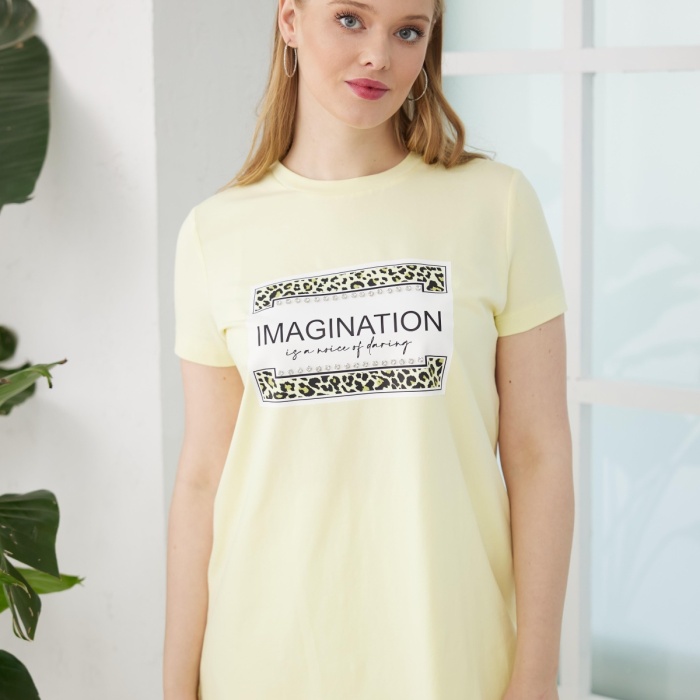 YENİ MOODBASİC KADIN TAŞLI BASKILI T-SHİRT MB27.182