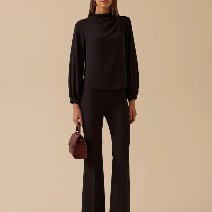 YENİ SEÇİL KADIN dik yaka drape detaylı bluz 10002521810004