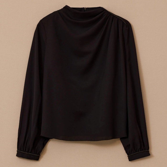 YENİ SEÇİL KADIN dik yaka drape detaylı bluz 10002521810004