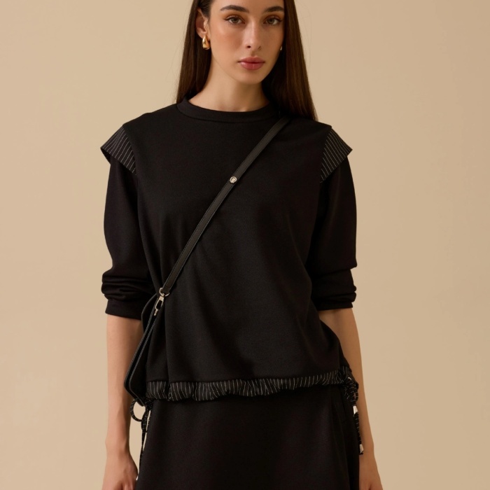 YENİ SEÇİL KADIN çizgi detaylı bağcıklı sweatshirt 10002522311017