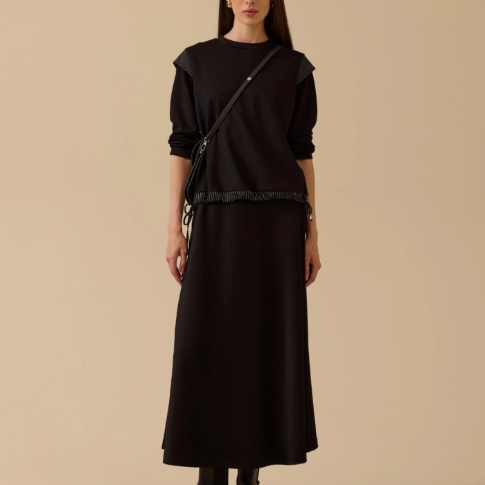 YENİ SEÇİL KADIN çizgi detaylı bağcıklı sweatshirt 10002522311017