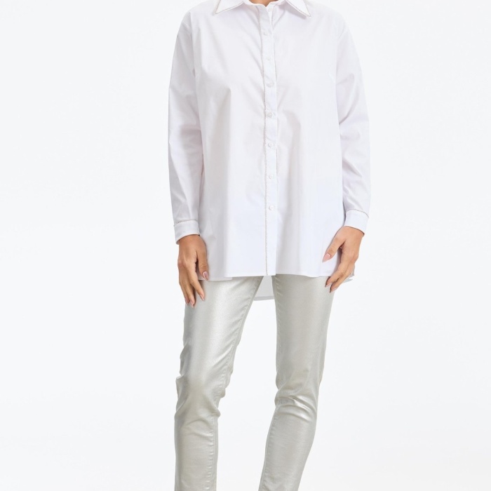 YENİ TIĞ TRİKO KADIN STRAZ TAŞ DETAYLI POPLİN GÖMLEK GML.1782.01