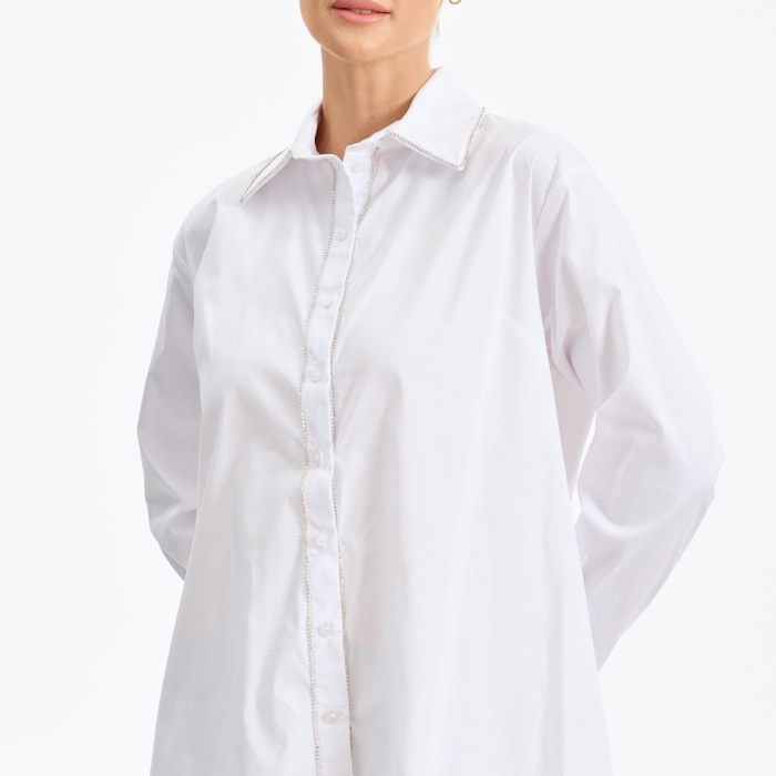 YENİ TIĞ TRİKO KADIN STRAZ TAŞ DETAYLI POPLİN GÖMLEK GML.1782.01