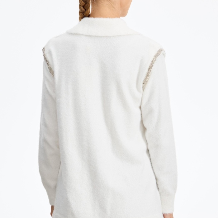 YENİ TIĞ TRİKO KADIN OMUZLARI TAŞ DETAYLI TUNİK 2025 KIŞ TNK.21656.1