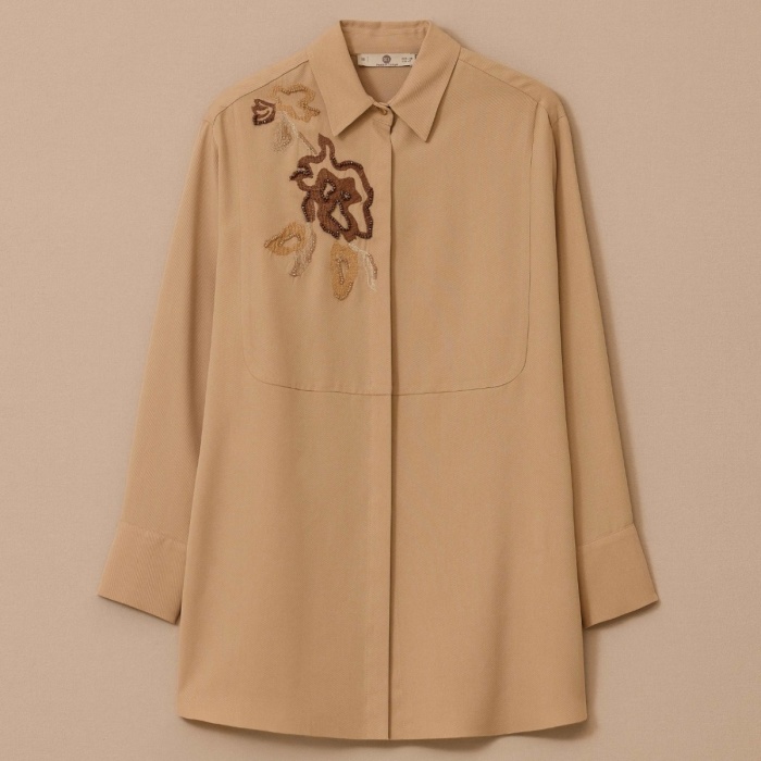 YENİ SEÇİL KADIN nakışlı boncuk detaylı gömlek 10002521511013