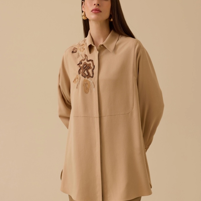 YENİ SEÇİL KADIN nakışlı boncuk detaylı gömlek 10002521511013