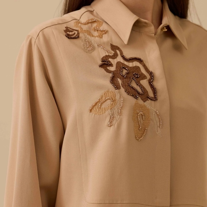 YENİ SEÇİL KADIN nakışlı boncuk detaylı gömlek 10002521511013