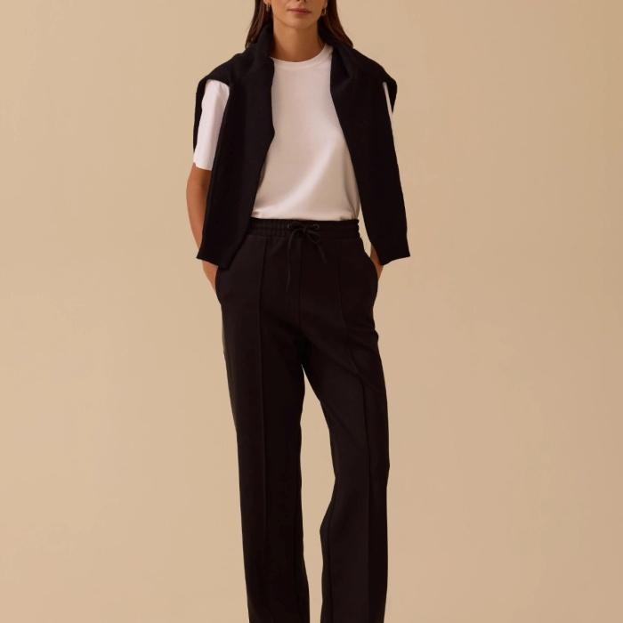 YENİ SEÇİL KADIN suni deri biyeli bol paça pantolon 10002521011015