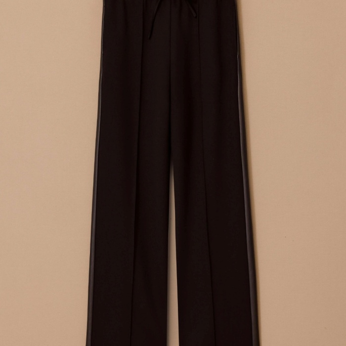 YENİ SEÇİL KADIN suni deri biyeli bol paça pantolon 10002521011015