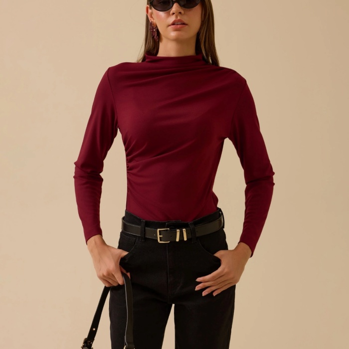 YENİ SEÇİL KADIN drapeli dar kesim bluz 10002521810003