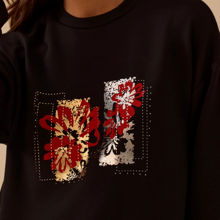 YENİ SEÇİL KADIN çiçek baskılı sweatshirt 10002522311008