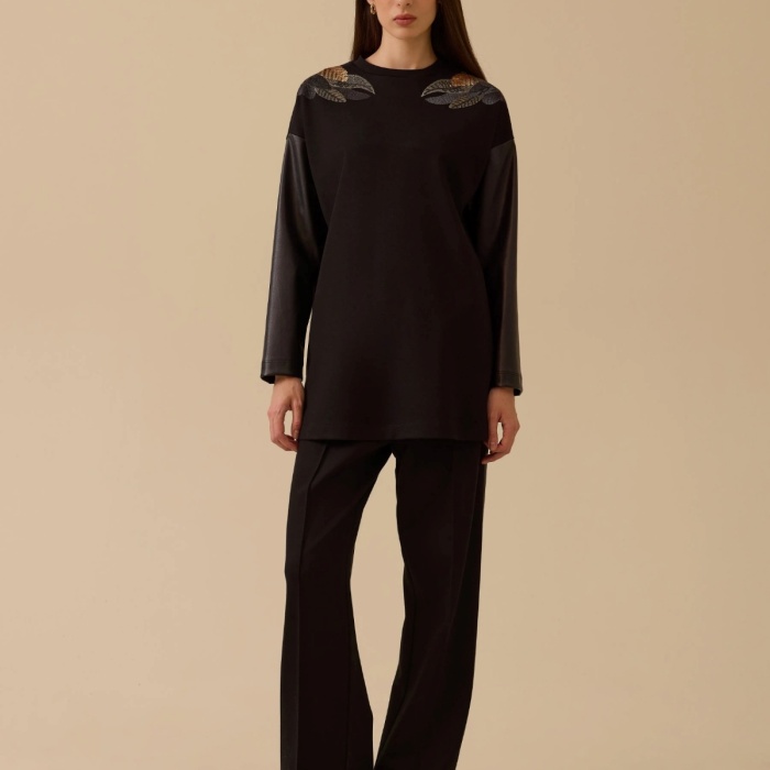 YENİ SEÇİL KADIN omuz nakışlı sweatshirt 10002522311012