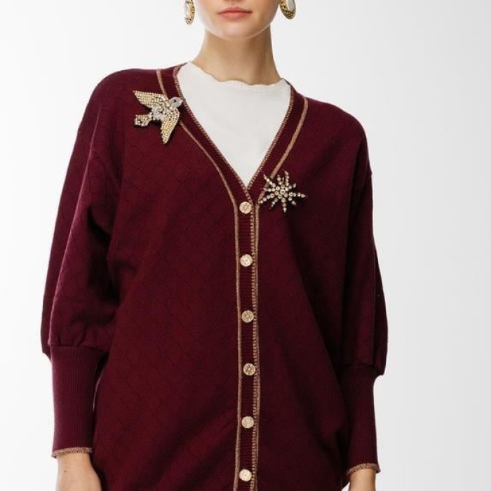 YENİ GHİSA KADIN AKSESUAR DETAYLI TRİKO HIRKA 26KOBHRK3698