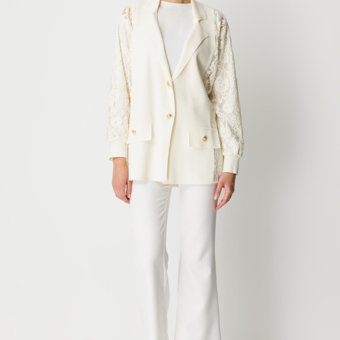 YENİ GHİSA KADIN DANTEL KUMAŞ MİXLİ TRİKO CEKET 26KÖRCKT3270