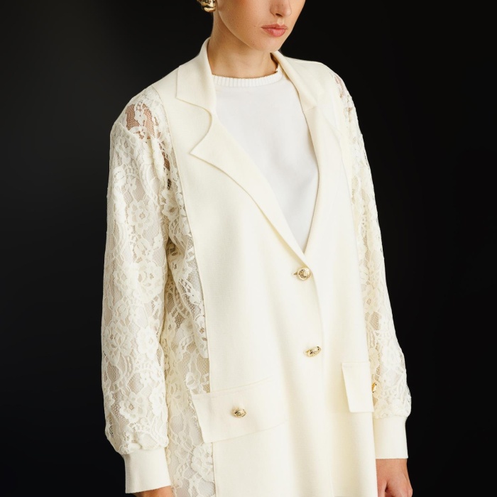 YENİ GHİSA KADIN DANTEL KUMAŞ MİXLİ TRİKO CEKET 26KÖRCKT3270