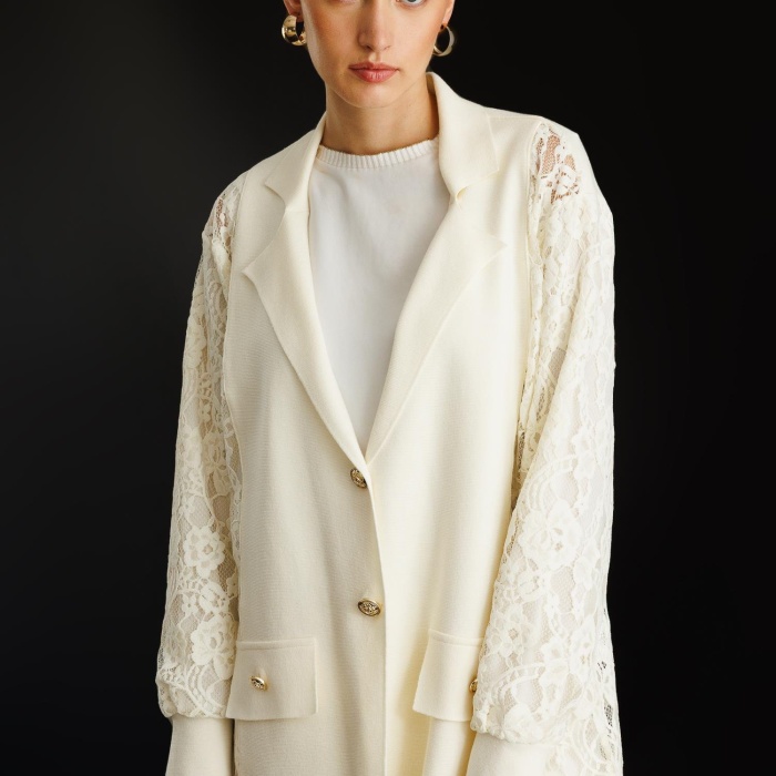 YENİ GHİSA KADIN DANTEL KUMAŞ MİXLİ TRİKO CEKET 26KÖRCKT3270