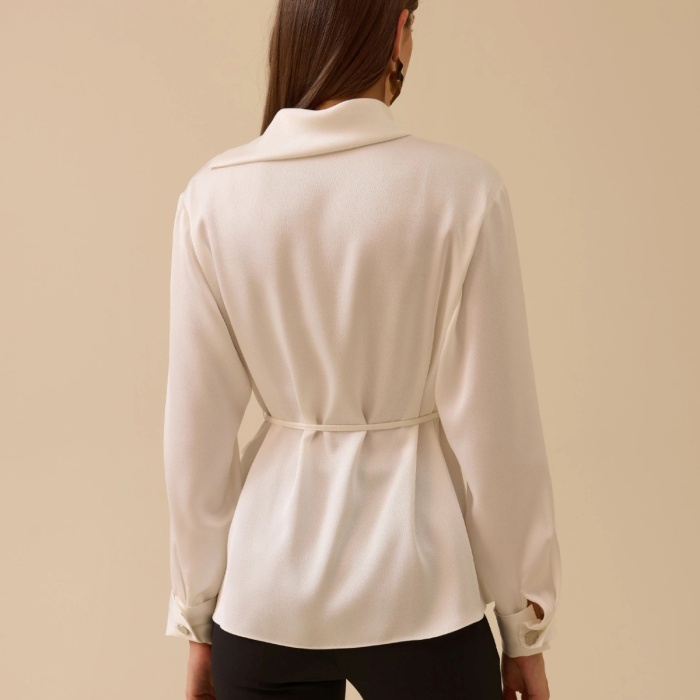 YENİ SEÇİL KADIN asimetrik düğmeli kuşaklı gömlek 10002521510009