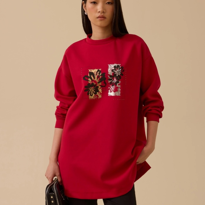 YENİ SEÇİL KADIN çiçek baskılı sweatshirt 10002522311008