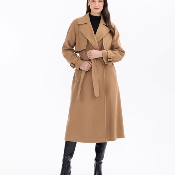 YENİ SEÇİL KADIN KRUVAZE YAKALI KEMERLİ MİDİ BOY KABAN 11231205001002