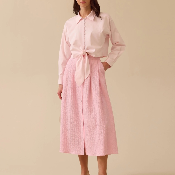 YENİ SEÇİL KADIN düğmeli cep detaylı dokulu etek 10002511611012