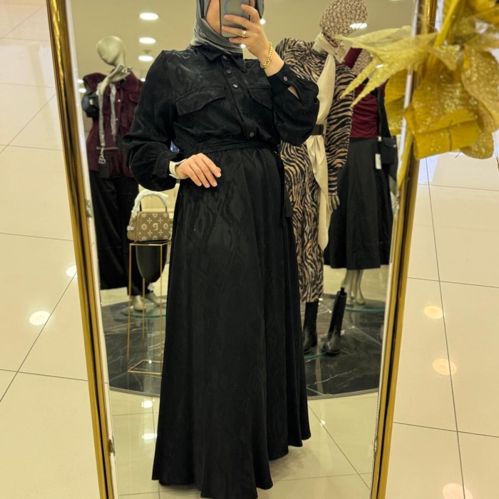 YENİ PEÇEM KADIN JAKARLI KENDİNDEN DESENLİ ELBİSE 311