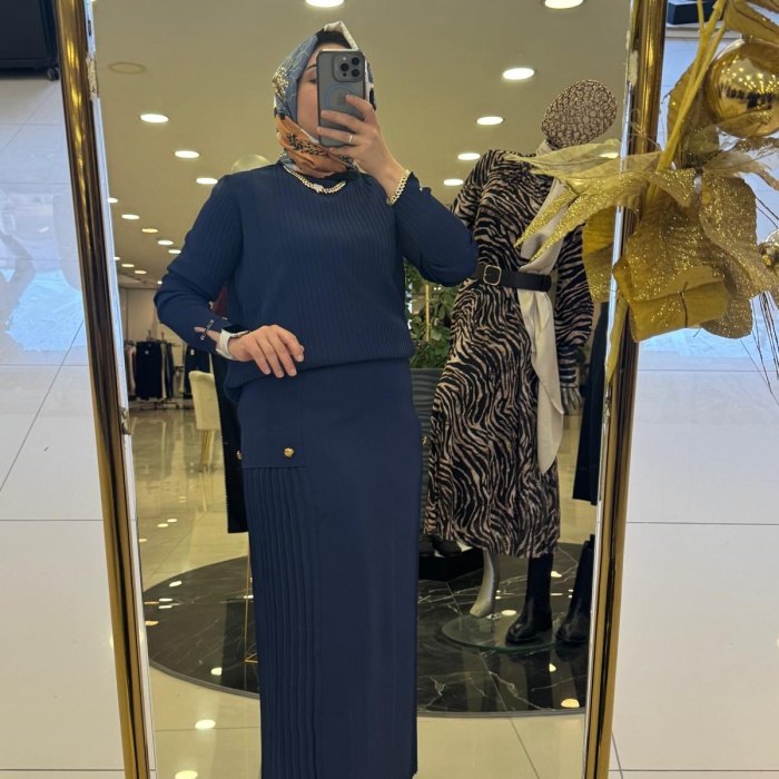 YENİ NİLİWİ KADIN YANLARI PİLELİ İNTERLOK ÖRGÜ ETEK 3092