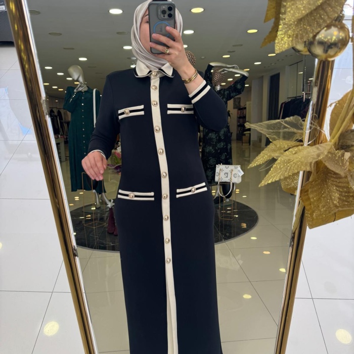 YENİ Sİ DESİGN KADIN TRİKO ŞERİT GEÇİŞ DETAYLI ELBİSE 51207