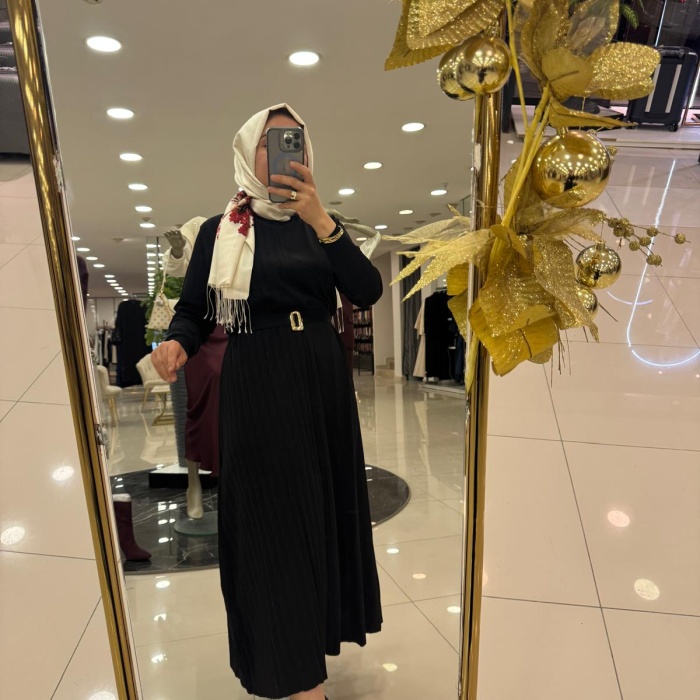 YENİ NİLİWİ KADIN SOL TARAFI PİLELİ TRİKO ELBİSE 3093