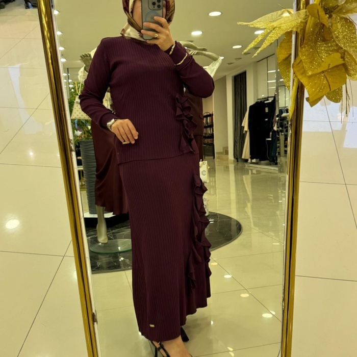 YENİ NİLİWİ KADIN ENİNE FIRFIRLI ETEK BLUZ TAKIM 3081