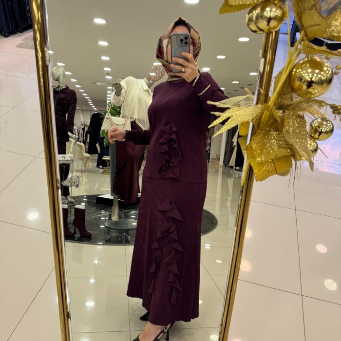 YENİ NİLİWİ KADIN ENİNE FIRFIRLI ETEK BLUZ TAKIM 3081