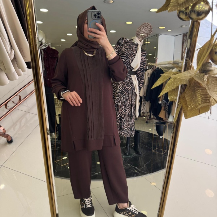 YENİ FUAT GÜRŞEN KADIN PARLAK KUMAŞ GEÇİŞLİ PANTOLONLU SPOR TAKIM 25Y3355