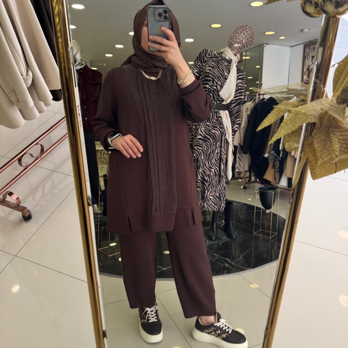 YENİ FUAT GÜRŞEN KADIN PARLAK KUMAŞ GEÇİŞLİ PANTOLONLU SPOR TAKIM 25Y3355