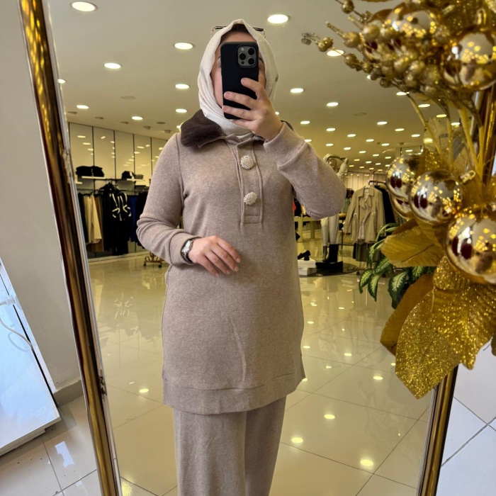 YENİ FUAT GÜRŞEN KADIN BROŞÜR DETAYLI YAKASI KÜRKLÜ TUNİK 2334